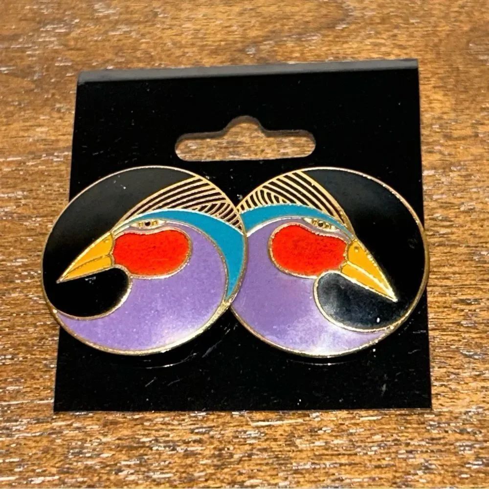 Vintage Laurel Burch “Harlequin Bird” Statement Earrings